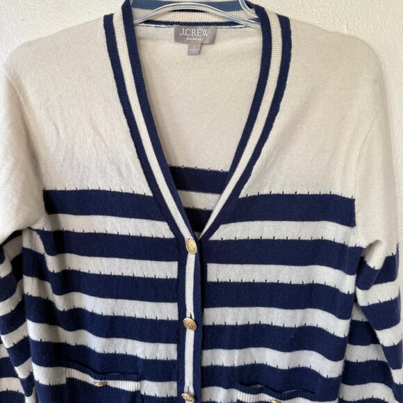 J. Crew Cashmere Oversized Striped Gold button cutout Cardigan size S - Picture 5 of 8